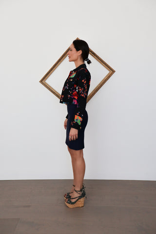 Versace x H&M Black Floral Print Cropped Jacket – Size 34