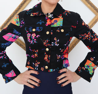 Versace x H&M Black Floral Print Cropped Jacket – Size 34