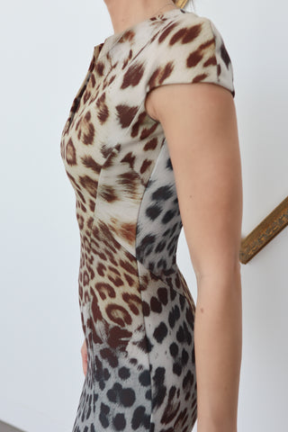 Just Cavalli Leopard-Print Bodycon Midi Dress - Size 6