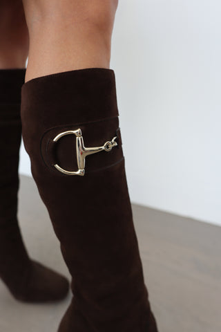 Gucci Suede Horsebit Boots with Detail – Size 37.5