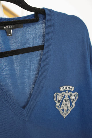 Gucci men’s blue V-neck long sleeve sweater