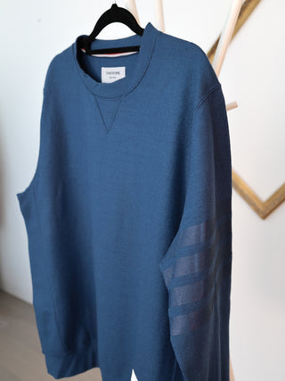 Thom Browne navy blue cotton sweatshirt with four-bar stripe detail