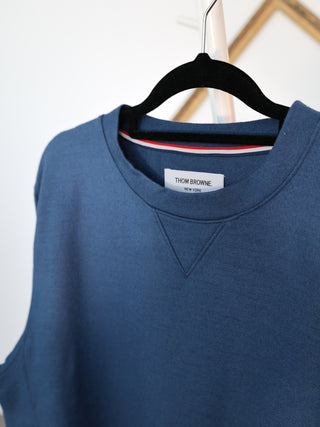 Thom Browne navy blue cotton sweatshirt with four-bar stripe detail