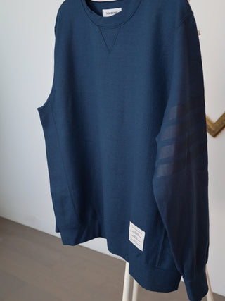 Thom Browne navy blue cotton sweatshirt with four-bar stripe detail