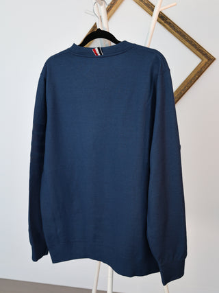 Thom Browne navy blue cotton sweatshirt with four-bar stripe detail