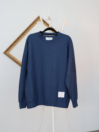 Thom Browne navy blue cotton sweatshirt with four-bar stripe detail