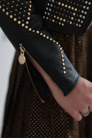 Versace x H&M black studded lambskin leather biker jacket with silver hardware