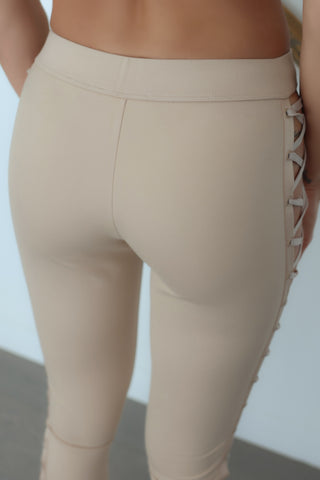 Fenty Puma by Rihanna beige lace-up leggings with fitted silhouette and stretch fabric