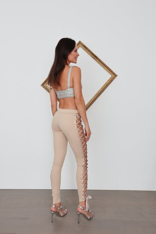 Fenty Puma by Rihanna beige lace-up leggings with fitted silhouette and stretch fabric