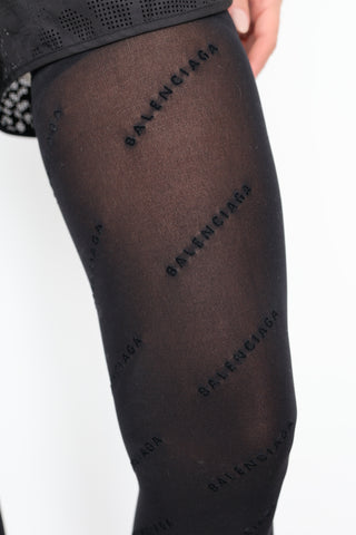 Balenciaga black stretch-knit over-the-knee boots with tonal logo detailing