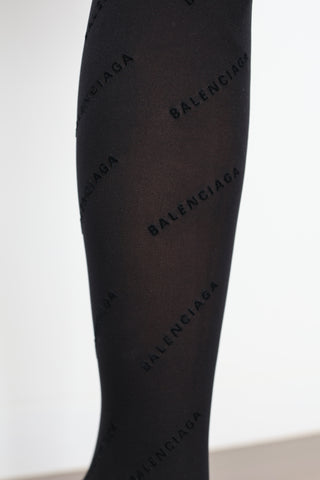 Balenciaga black stretch-knit over-the-knee boots with tonal logo detailing