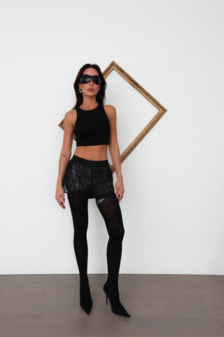 Balenciaga black stretch-knit over-the-knee boots with tonal logo detailing