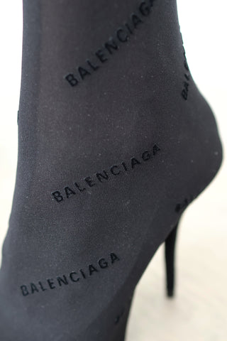Balenciaga black stretch-knit over-the-knee boots with tonal logo detailing