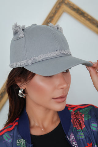 Karl Lagerfeld grey denim cap with cat ears design
