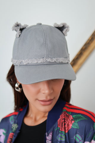 Karl Lagerfeld grey denim cap with cat ears design