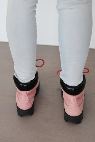 Acne Studios Telde pink calfskin chunky platform boots with lace-up front and thick black sole