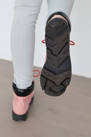 Acne Studios Telde pink calfskin chunky platform boots with lace-up front and thick black sole