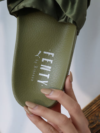 Puma Fenty by Rihanna olive bow slides for women, size 38