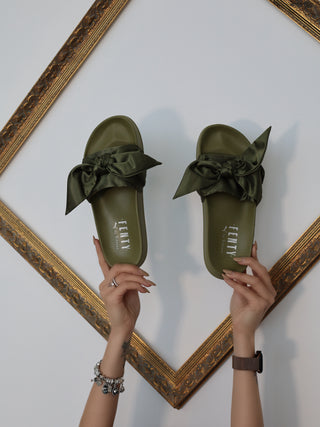 Puma Fenty by Rihanna olive bow slides for women, size 38