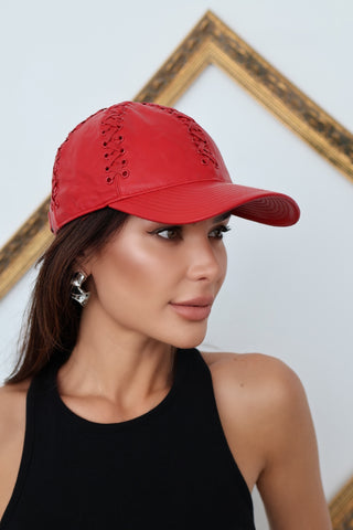 Adidas x Opening Ceremony red leather cap with adjustable fit
