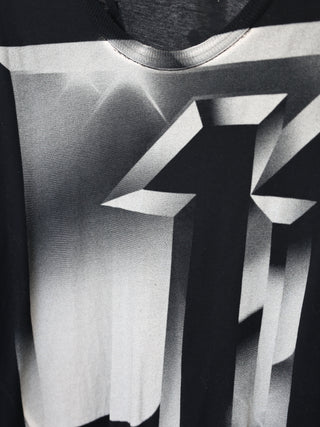 11 by Boris Bidjan Saberi black graphic T-shirt with monochrome abstract print, size S–M