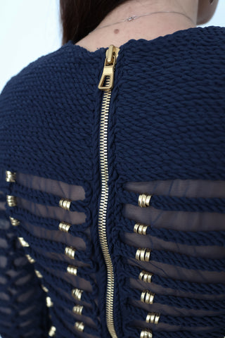 Balmain x H&M navy blue braided rope embellished sleeveless top.