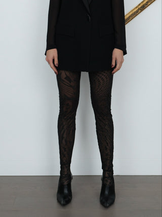 Mugler x H&M black sheer mesh tights with all-over rhinestone embellishment in a signature starburst pattern, new with tags.