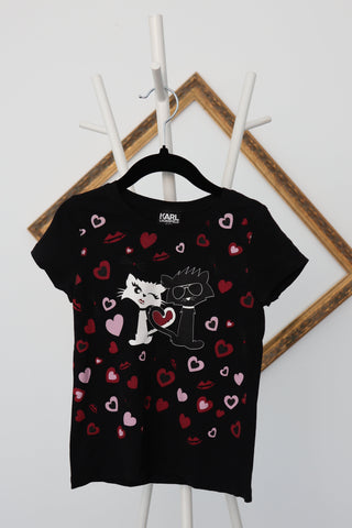 Karl Lagerfeld Kids black Choupette “In Love Cats” graphic T-shirt, size 5 years