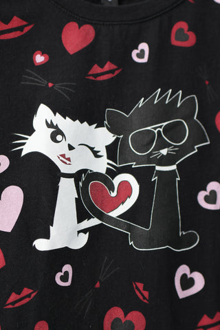Karl Lagerfeld Kids black Choupette “In Love Cats” graphic T-shirt, size 10 years.