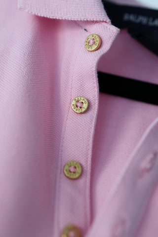 Ralph Lauren girls pink long sleeve cotton polo top, size 5 years.
