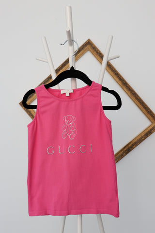 Gucci Kids pink cotton T-shirt with embroidered teddy bear logo, size 5 years.