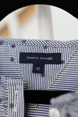 Tommy Hilfiger girls blue and white shirt, size 110 cm, classic silhouette