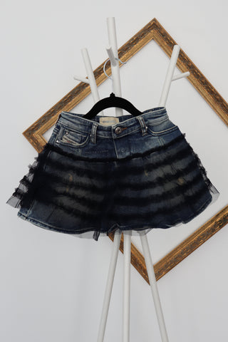 Diesel kids blue denim skirt with sheer tulle overlay, size 5 years.
