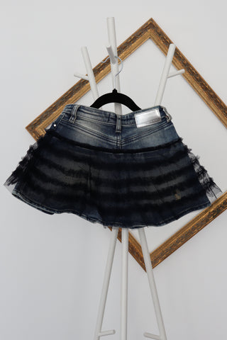 Diesel kids blue denim skirt with sheer tulle overlay, size 5 years.