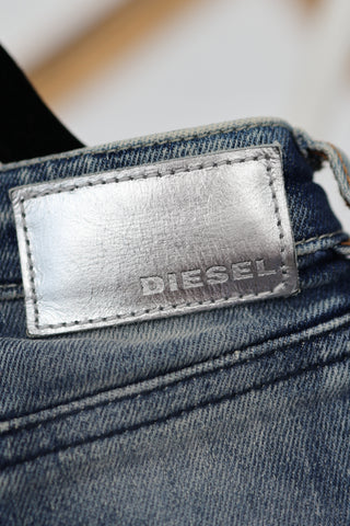 Diesel kids blue denim skirt with sheer tulle overlay, size 5 years.