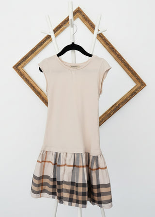 Burberry Kids sand beige cotton short sleeve dress, size 5 years.