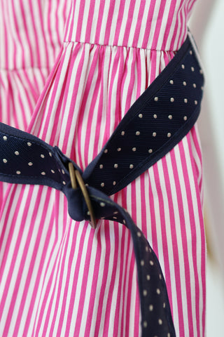 Ralph Lauren girls red and white stripe shirt dress, size 4 years, classic collar style.