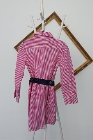 Ralph Lauren girls red and white stripe shirt dress, size 4 years, classic collar style.