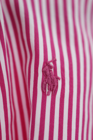 Ralph Lauren girls red and white stripe shirt dress, size 4 years, classic collar style.