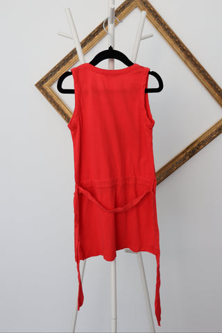Little Marc Jacobs red-orange girls dress with black studded logo detail on the front