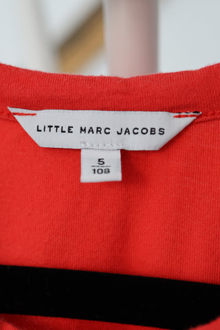 Little Marc Jacobs red-orange girls dress with black studded logo detail on the front