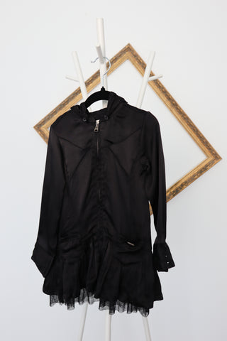 Diesel Kids black dress with mesh detailing and removable hood, size 3 years