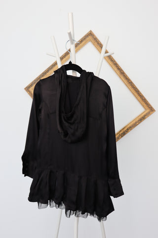 Diesel Kids black dress with mesh detailing and removable hood, size 3 years