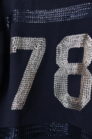 Diesel Kids black long-sleeve pullover with gold sequin stripes and ‘78’ front graphic, size 7 years