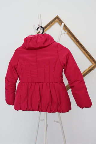 Monnalisa girls pink peplum puffer coat with high collar, size 6 years.