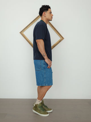  Aimé Leon Dore Jacquard Collar Tee – Navy | Size L