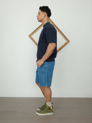  Aimé Leon Dore Jacquard Collar Tee – Navy | Size L