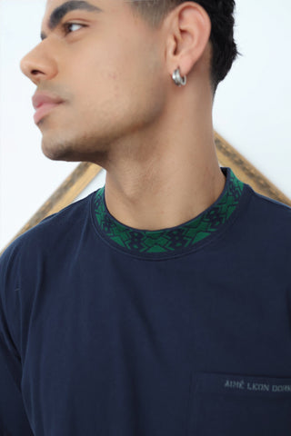  Aimé Leon Dore Jacquard Collar Tee – Navy | Size L