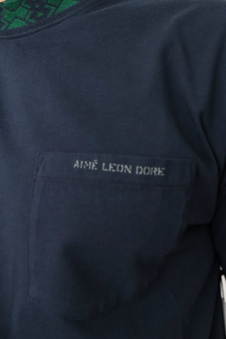 Aimé Leon Dore Jacquard Collar Tee – Navy | Size L