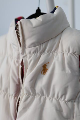 Ralph Lauren kids reversible white and pink puffer vest, size 4T